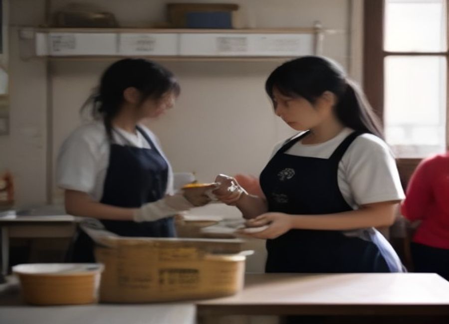 AI-generated image of volunteers helping serve a community meal